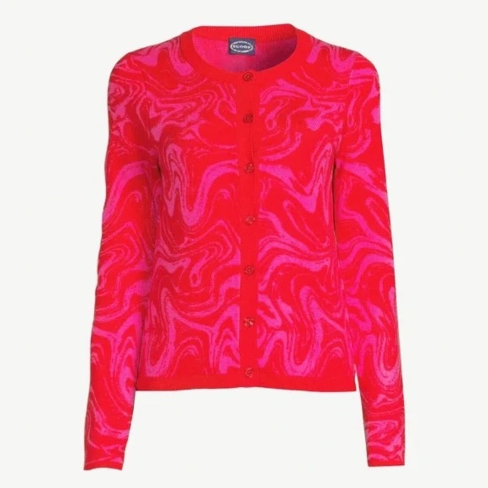 Scoop Red and Pink Groovy Button Up Cardigan